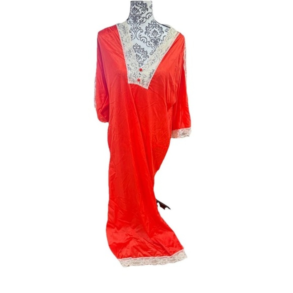 Vintage Val Mode Y2K  Nylon Orange Cream Lace Slip‎ Nightgown Dress